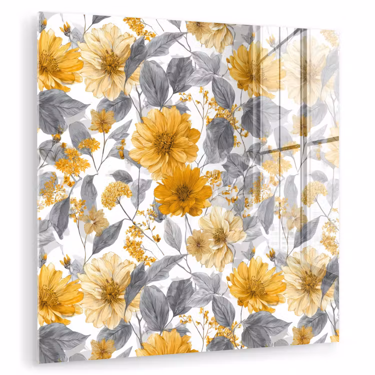 Bloemen - Botanisch - Elegant - Okergeel - Grijs plexiglas 5mm klein 11 -zzzproduct_nieuw