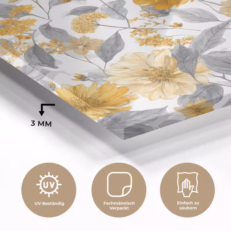 Bloemen - Botanisch - Elegant - Okergeel - Grijs plexiglas 5mm klein 11 -wsfeer2_DE