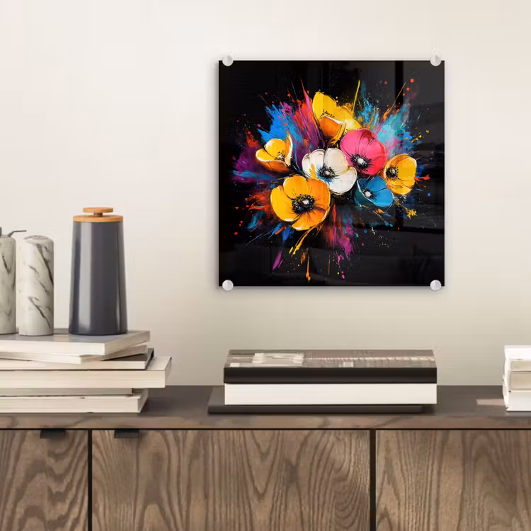 Bloemen - Kleurrijk - Graffiti - Modern - Boeket plexiglas 5mm klein -sfeer1
