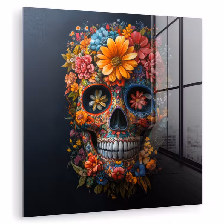 Bloemen - Kleurrijk - Schedel plexiglas 5mm klein -zzzproduct_nieuw