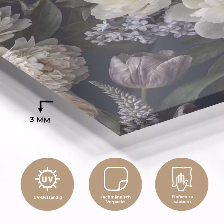 Bloemen - Donker - Elegant - Natuur - Wit plexiglas 5mm klein -wsfeer2_DE