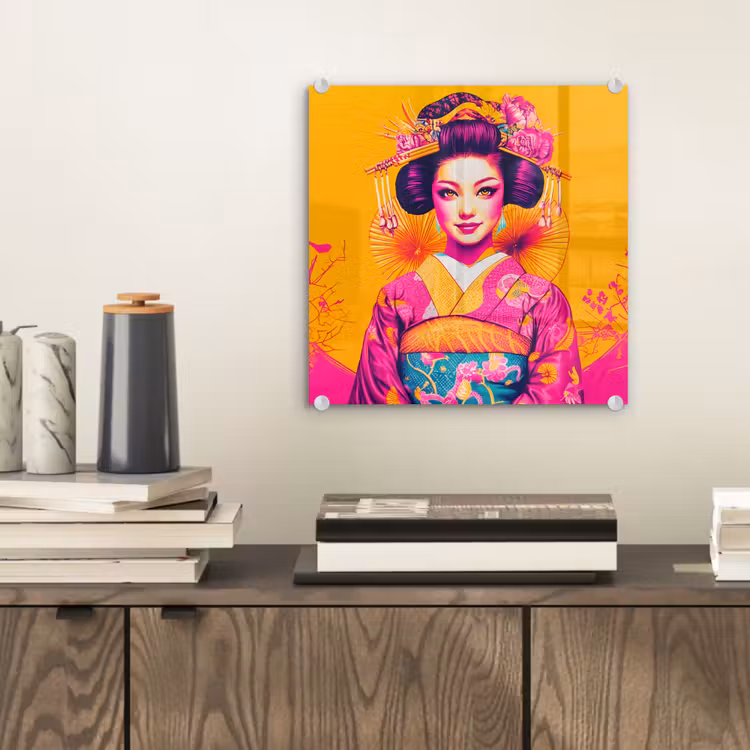 Bloemen - Vrouw - Kimono - Roze plexiglas 5mm klein -sfeer1