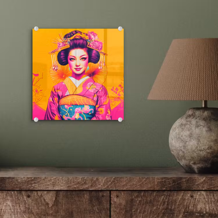 Bloemen - Vrouw - Kimono - Roze plexiglas 5mm klein -sfeer3