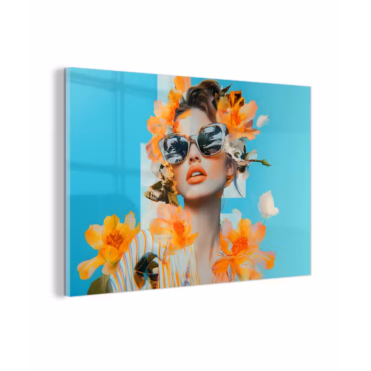 Bloemen - Vrouw - Zonnebril - Blauw plexiglas 5mm klein -zzzproduct_nieuw