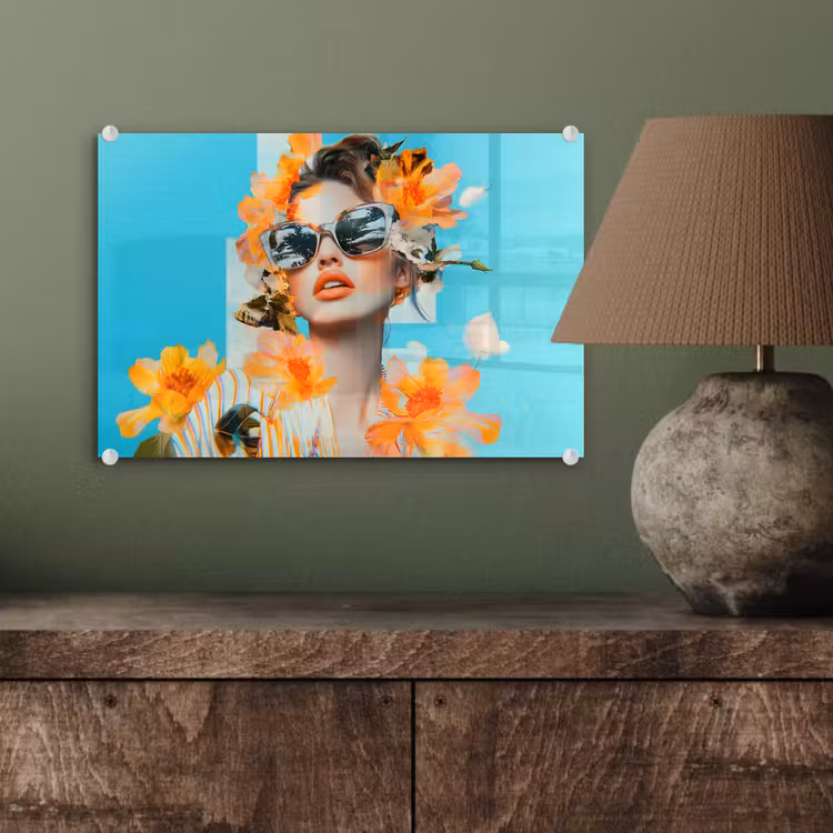 Bloemen - Vrouw - Zonnebril - Blauw plexiglas 5mm klein -wsfeer2_DE