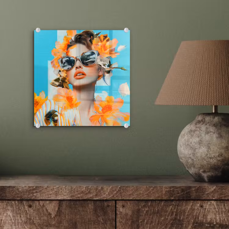 Bloemen - Vrouw - Zonnebril - Blauw plexiglas 5mm klein -sfeer3