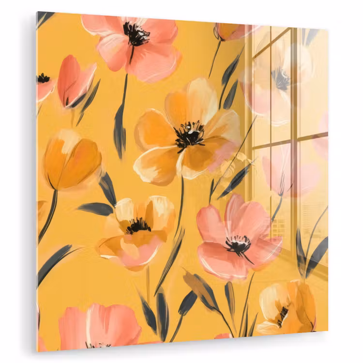 Bloemen - Geschilderd - Geel plexiglas 5mm klein -zzzproduct_nieuw