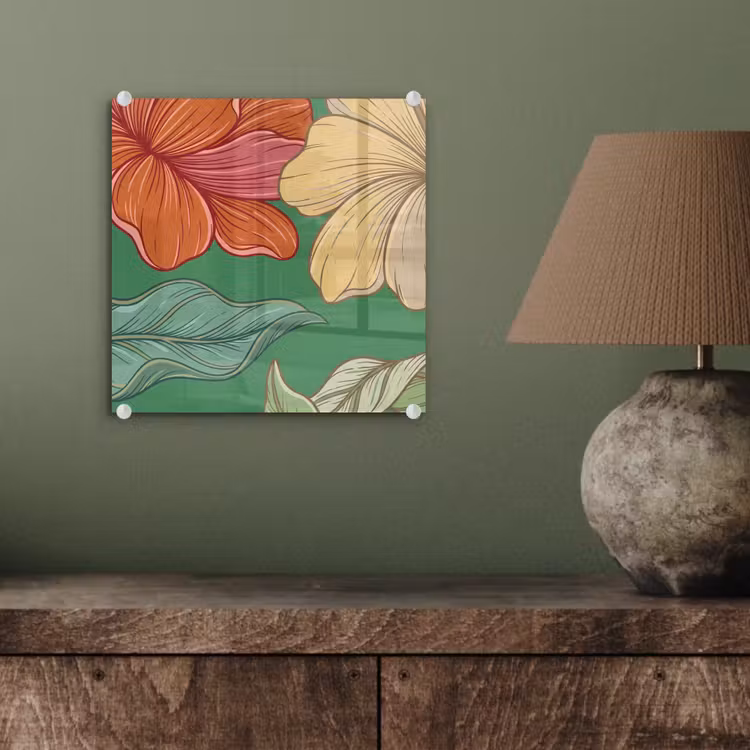 Glasbild - Blumen – Grün – Illustration - Bloemen - Groen - Illustratie plexiglas 5mm klein