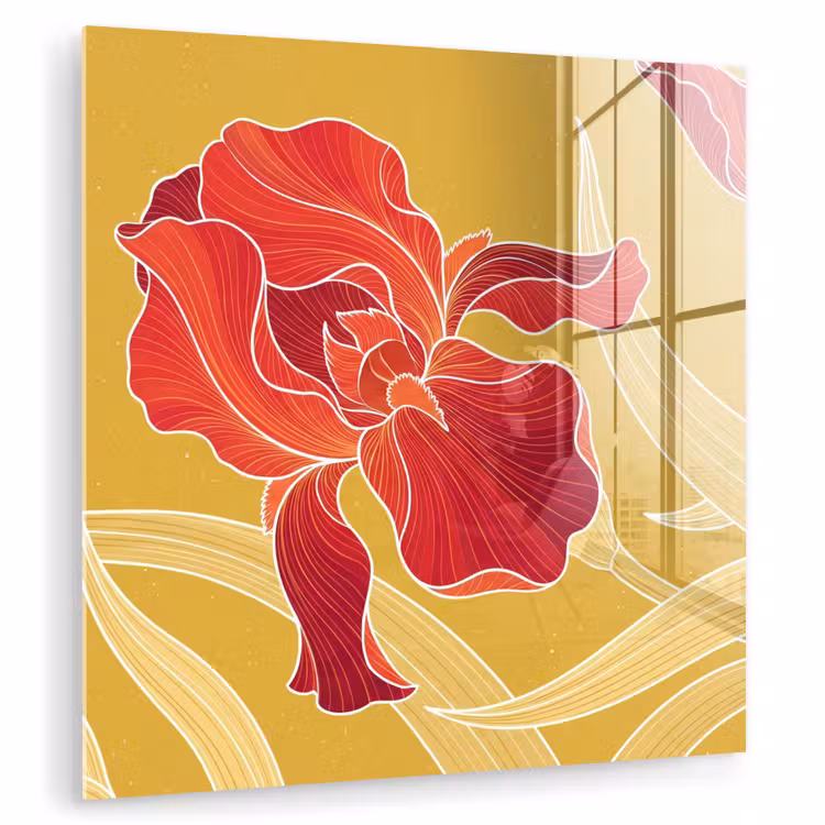 Glasbild - Blumen – Illustration – Rot - Bloemen - Illustratie - Rood plexiglas 5mm klein