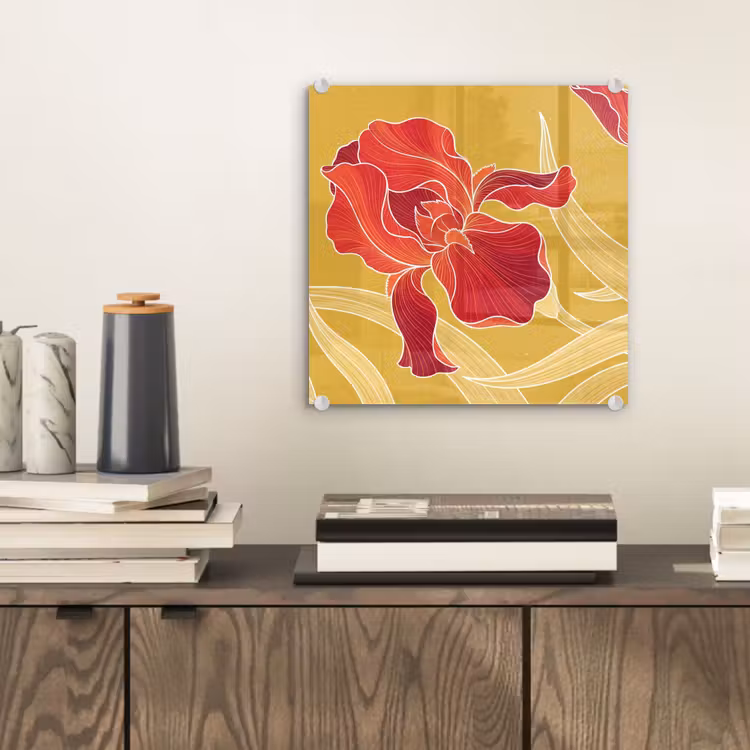 Glasbild - Blumen – Illustration – Rot - Bloemen - Illustratie - Rood plexiglas 5mm klein