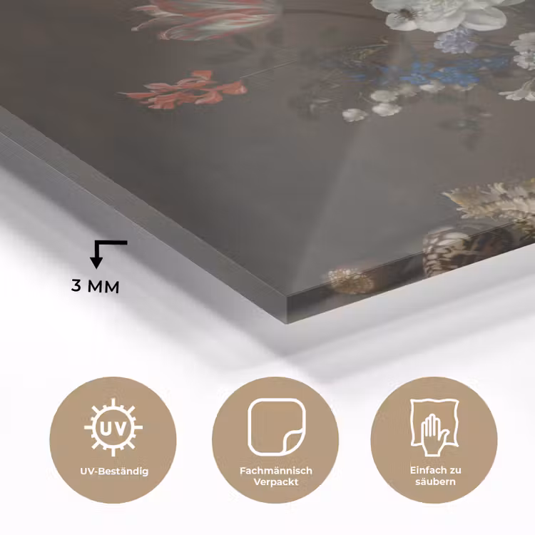 Bloemen in een Wan-Li vaas en schelpen - Schilderij van Balthasar van der Ast plexiglas 5mm klein -wsfeer2_DE