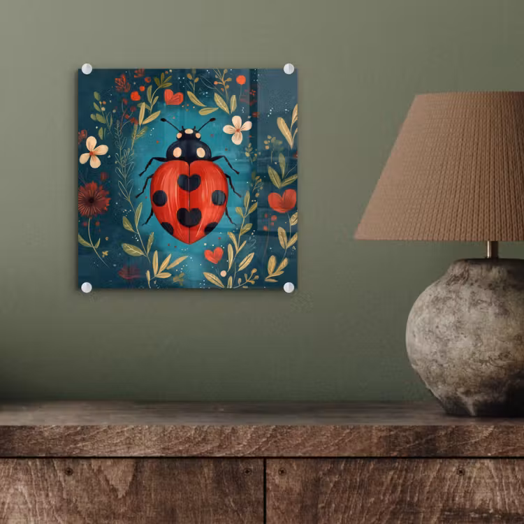 Bloemen - Lieveheersbeestje - Hartje - Rood plexiglas 5mm klein -sfeer3