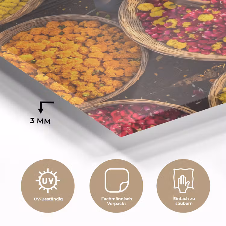 Glasbild - Blumen – Markt – Bunt - Bloemen - Markt - Kleurrijk plexiglas 5mm klein
