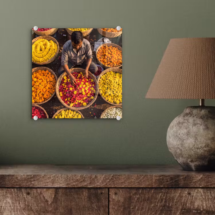 Glasbild - Blumen – Markt – Bunt - Bloemen - Markt - Kleurrijk plexiglas 5mm klein
