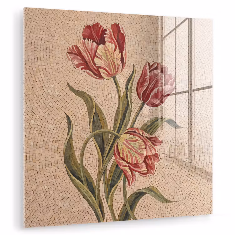 Bloemen - Mozaïek - Rood - Groen - Kunst plexiglas 5mm klein -zzzproduct_nieuw