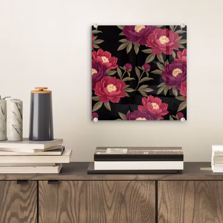 Bloemen - Patroon - Botanisch - Rood - Zwart plexiglas 5mm klein -sfeer1