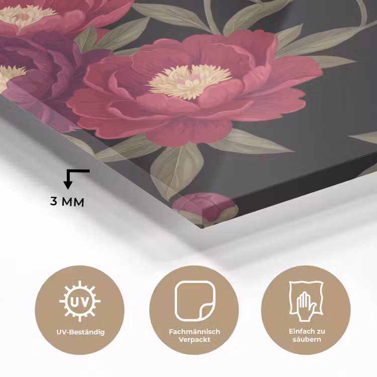 Bloemen - Patroon - Botanisch - Rood - Zwart plexiglas 5mm klein -wsfeer2_DE