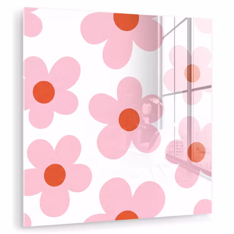 Bloemen - Patroon - Modern - Roze - Wit plexiglas 5mm klein -zzzproduct_nieuw