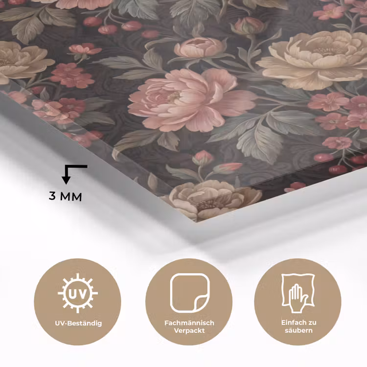 Bloemen - Patroon - Natuur - Vintage - Roze plexiglas 5mm klein -wsfeer2_DE