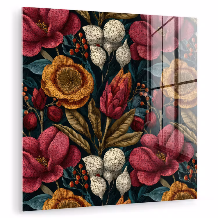 Bloemen - Patroon - Rood - Goud plexiglas 5mm klein 11 -zzzproduct_nieuw