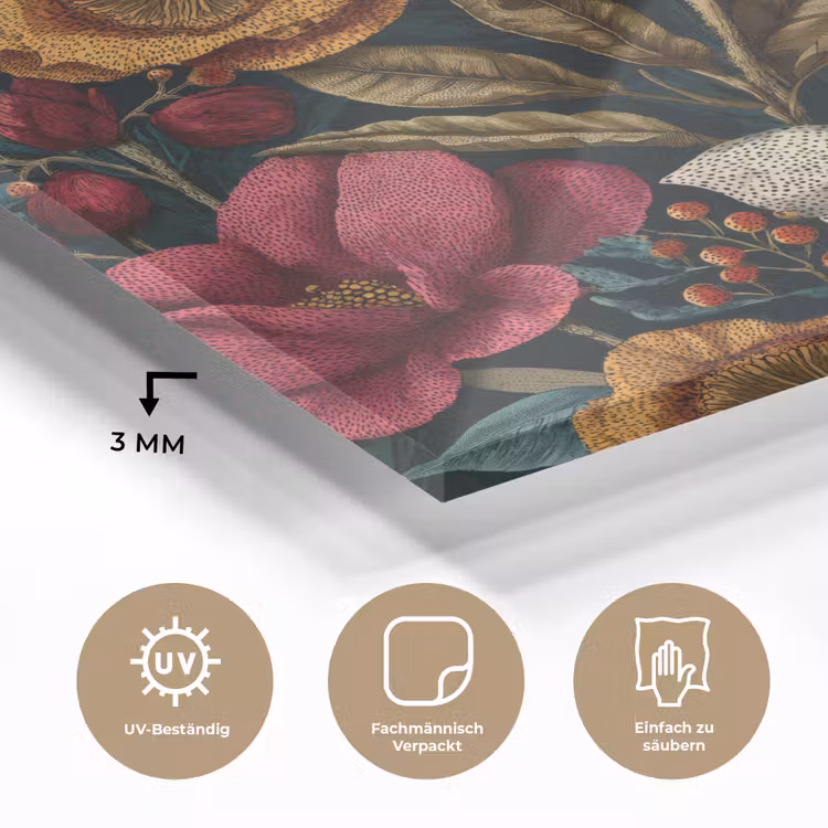 Bloemen - Patroon - Rood - Goud plexiglas 5mm klein 11 -wsfeer2_DE