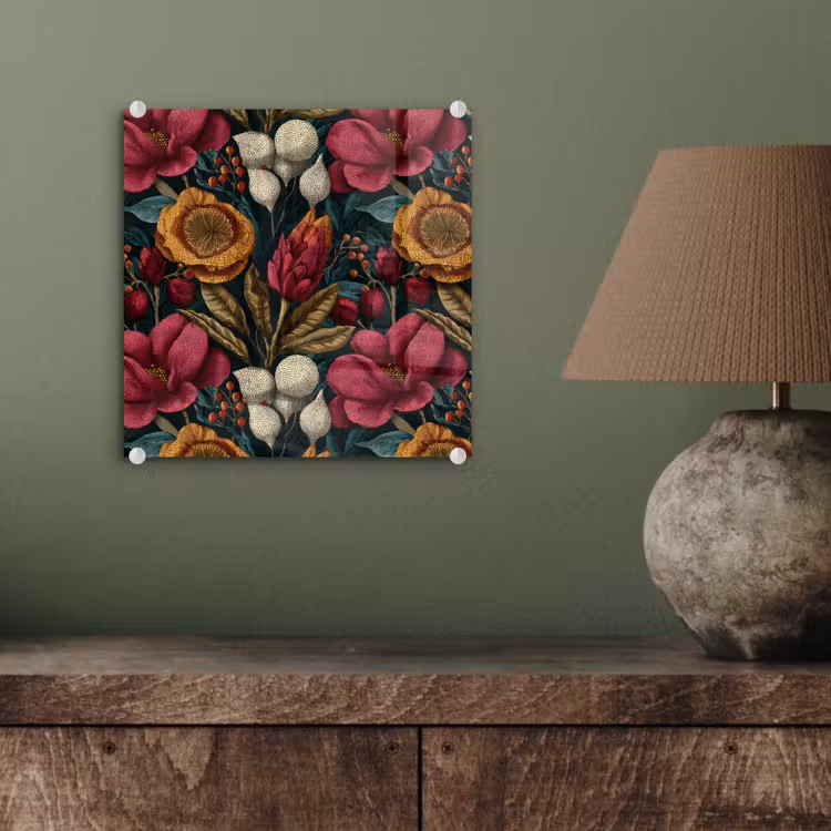 Bloemen - Patroon - Rood - Goud plexiglas 5mm klein 11 -sfeer3