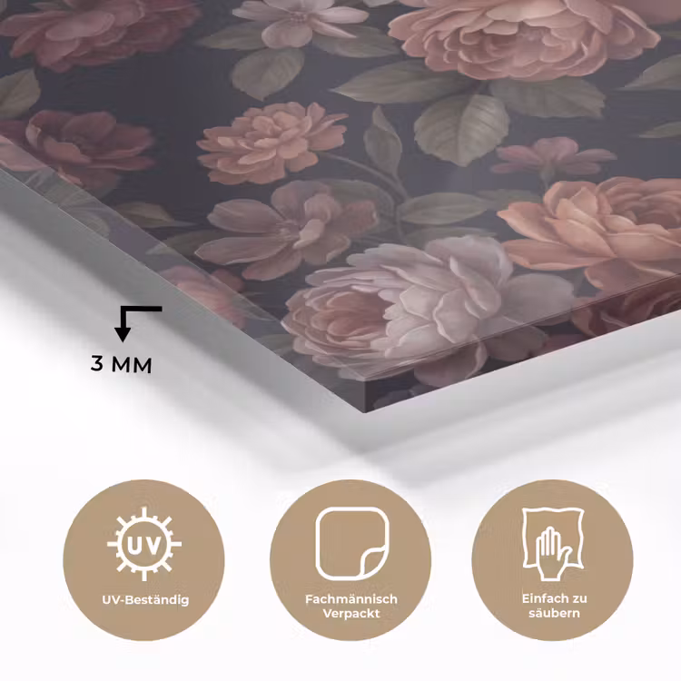 Bloemen - Patroon - Vintage - Donker - Roze plexiglas 5mm klein -wsfeer2_DE