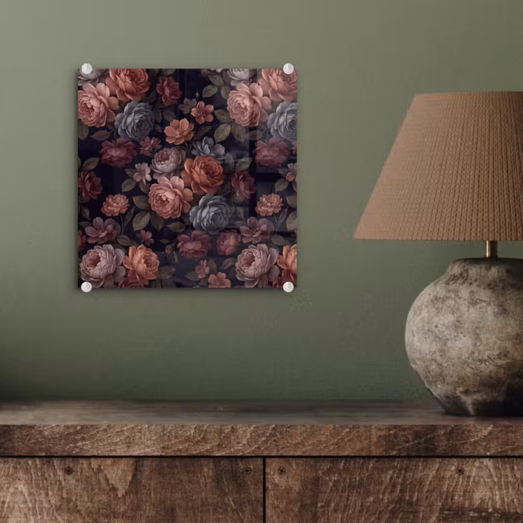 Bloemen - Patroon - Vintage - Donker - Roze plexiglas 5mm klein -sfeer3