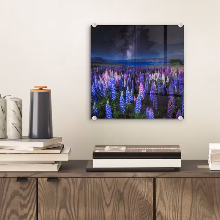 Bloemen - Nacht - Lupine - Sterrenhemel - Paars - Natuur plexiglas 5mm klein -sfeer1