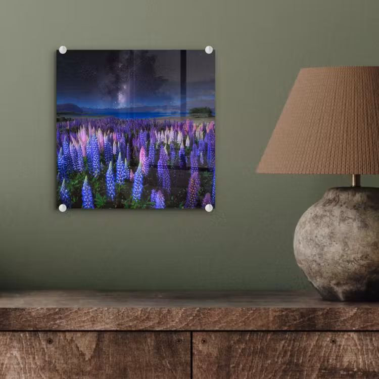 Bloemen - Nacht - Lupine - Sterrenhemel - Paars - Natuur plexiglas 5mm klein -sfeer3