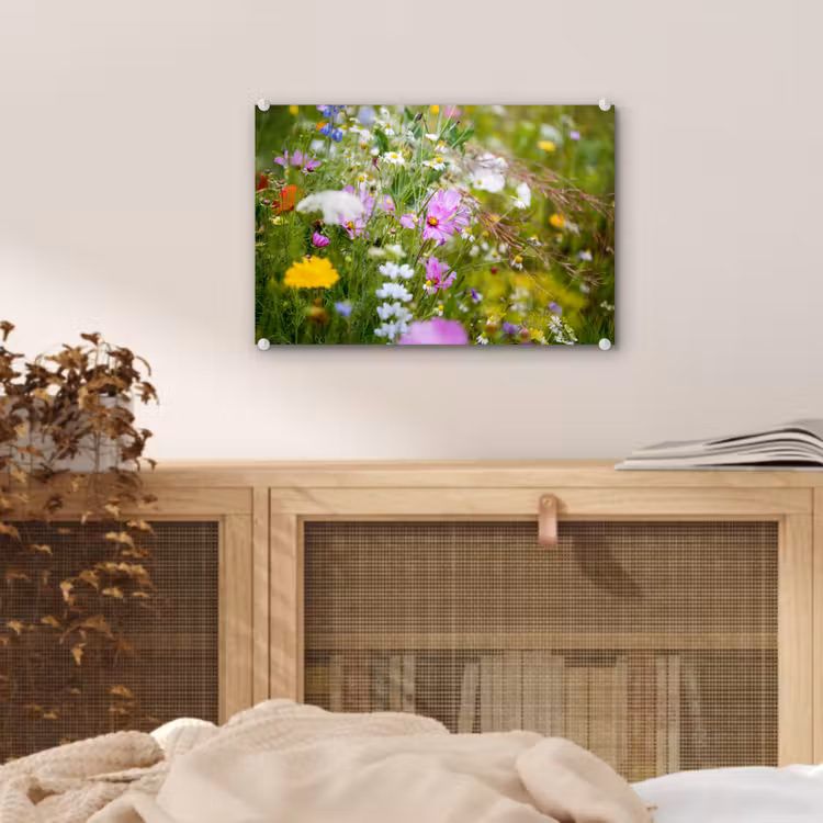 Bloemen - Natuur - Groen - Gras - Paars - Wit plexiglas 5mm klein -sfeer3