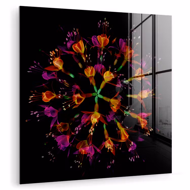 Bloemen - Oranje - Roze - Zwart plexiglas 5mm klein -zzzproduct_nieuw