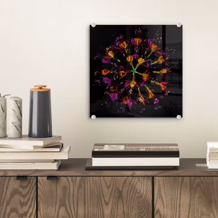 Bloemen - Oranje - Roze - Zwart plexiglas 5mm klein -sfeer1