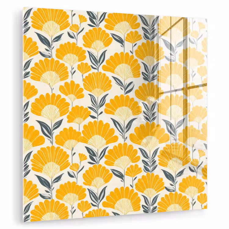 Bloemen - Retro - Botanisch - Okergeel - Grijs plexiglas 5mm klein 11 -zzzproduct_nieuw