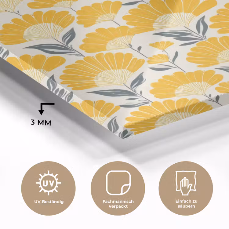 Bloemen - Retro - Botanisch - Okergeel - Grijs plexiglas 5mm klein 11 -wsfeer2_DE