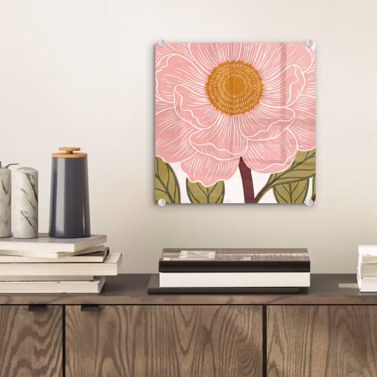 Glasbild - Blumen – Rosa – Illustration - Bloemen - Roze - Illustratie plexiglas 5mm klein