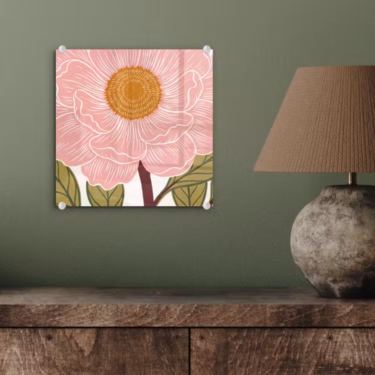 Glasbild - Blumen – Rosa – Illustration - Bloemen - Roze - Illustratie plexiglas 5mm klein