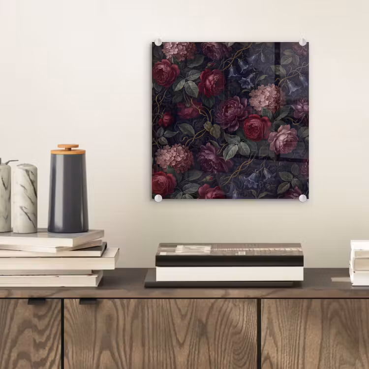 Bloemen - Rood - Klassiek - Donker - Patroon plexiglas 5mm klein -sfeer1