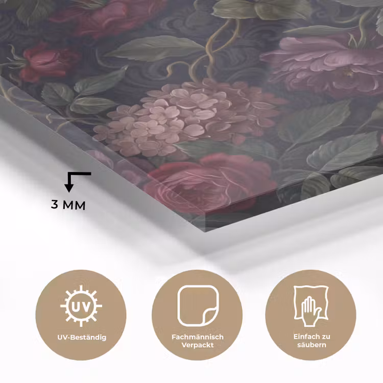 Bloemen - Rood - Klassiek - Donker - Patroon plexiglas 5mm klein -wsfeer2_DE