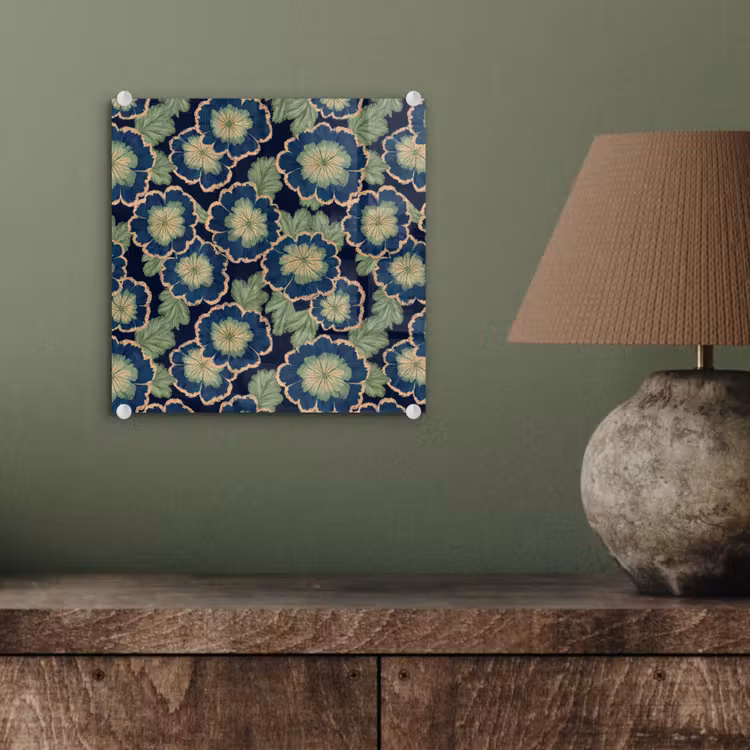 Bloemen - Borduurwerk - Patroon - Blauw - Groen plexiglas 5mm klein 11 -sfeer3