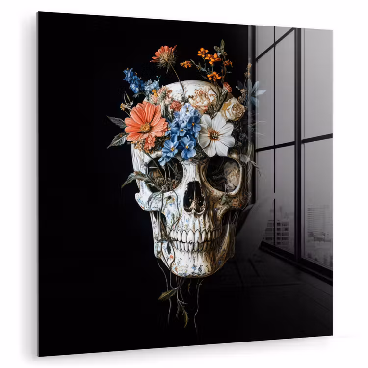 Bloemen - Schedel - Kleurrijk plexiglas 5mm klein -zzzproduct_nieuw