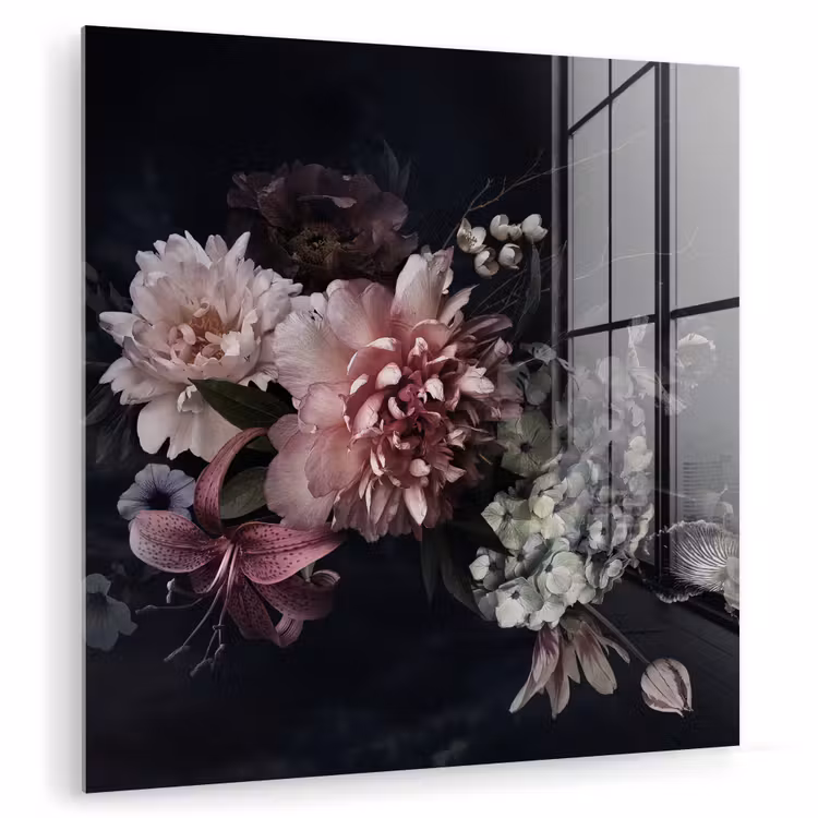Bloemen - Vintage - Pastel - Zwart - Boeket plexiglas 5mm klein -zzzproduct_nieuw