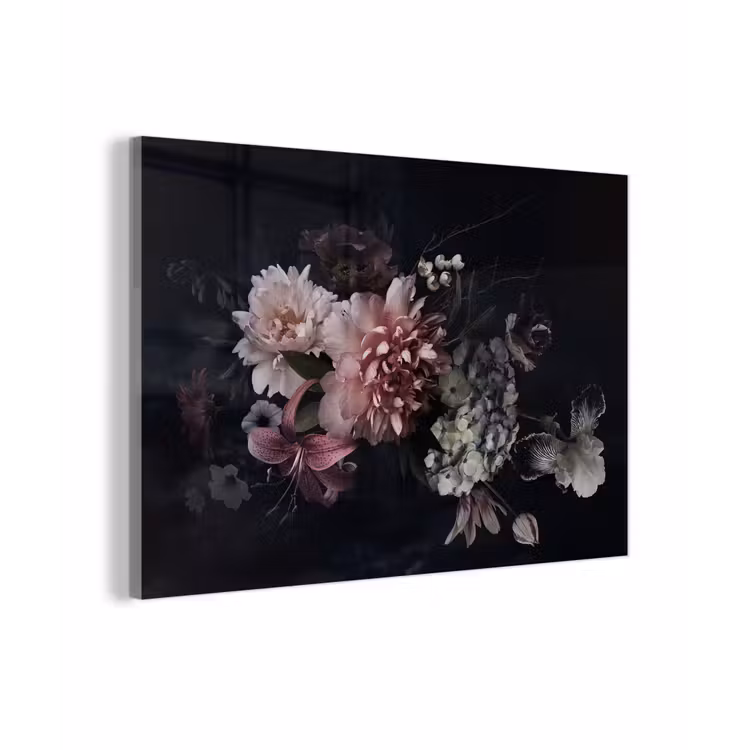 Bloemen - Vintage - Pastel - Zwart - Boeket plexiglas 5mm klein -zzzproduct_nieuw