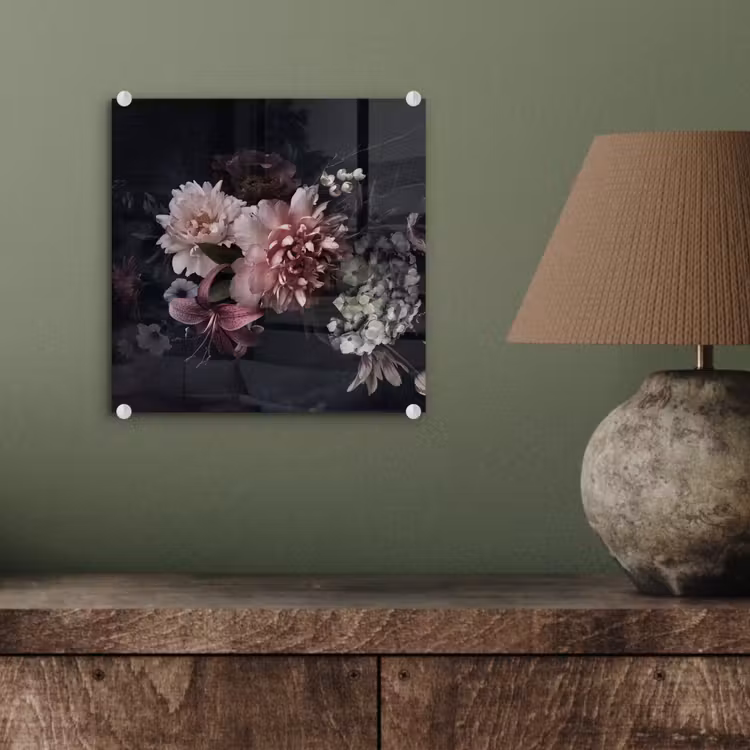 Bloemen - Vintage - Pastel - Zwart - Boeket plexiglas 5mm klein -sfeer3