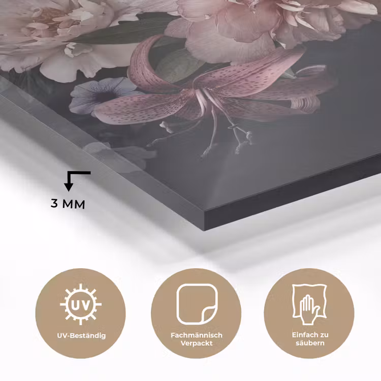 Bloemen - Vintage - Pastel - Zwart - Boeket plexiglas 5mm klein -wsfeer2_DE