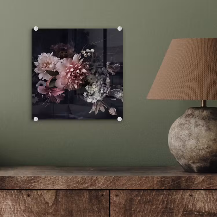 Bloemen - Vintage - Pastel - Zwart - Boeket plexiglas 5mm klein -sfeer3