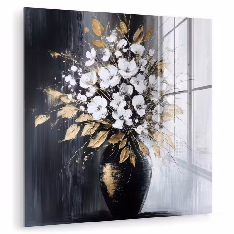 Bloemen - Wit - Vaas - Abstract plexiglas 5mm klein -zzzproduct_nieuw
