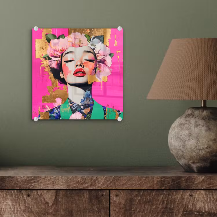 Bloemenkroon - Goud - Vrouw - Portret plexiglas 5mm klein -sfeer3