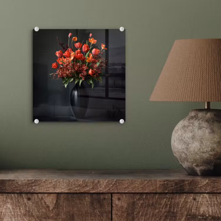 Boeket - Tulpen - Vaas - Rood plexiglas 5mm klein -sfeer3