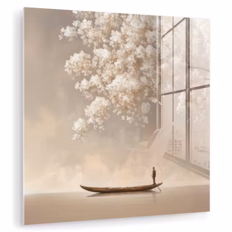 Bloesems - Wit - Boot - Minimalistisch plexiglas 5mm klein -zzzproduct_nieuw